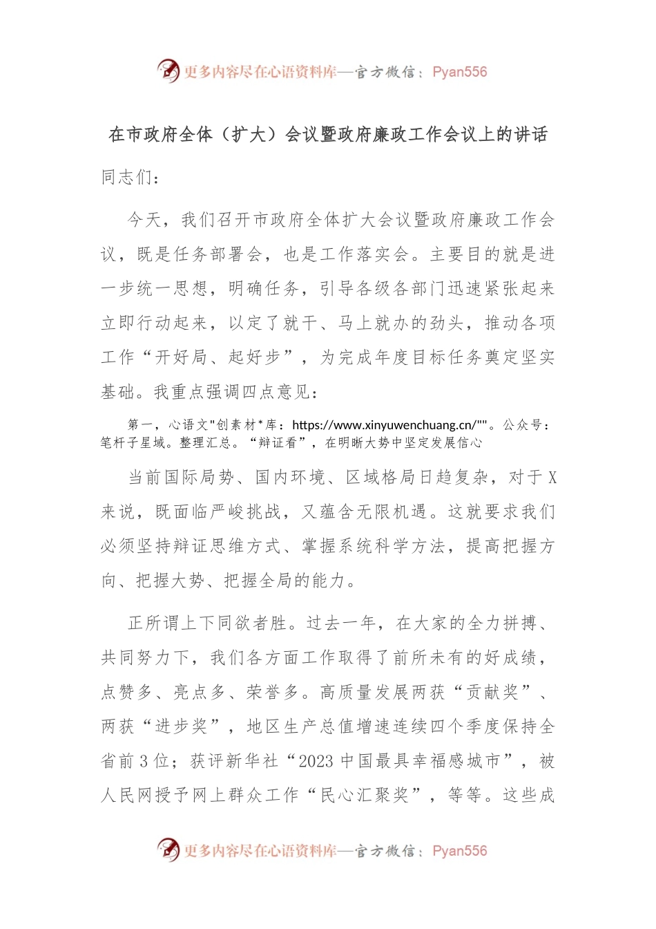 在市政府全体（扩大）会议暨政府廉政工作会议上的讲话.docx_第1页