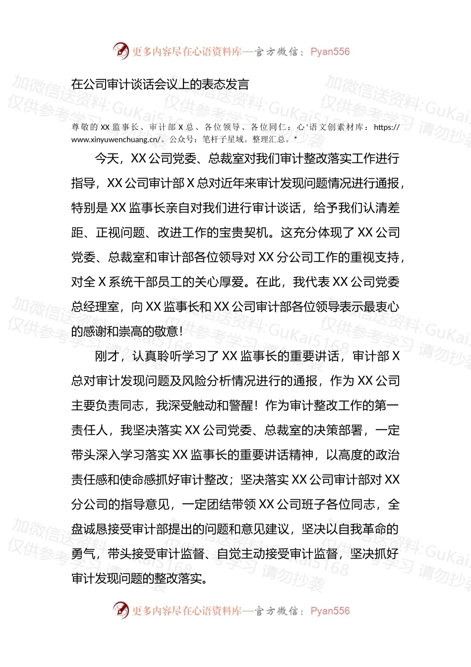 在公司审计谈话会议上的表态发言.docx_第1页