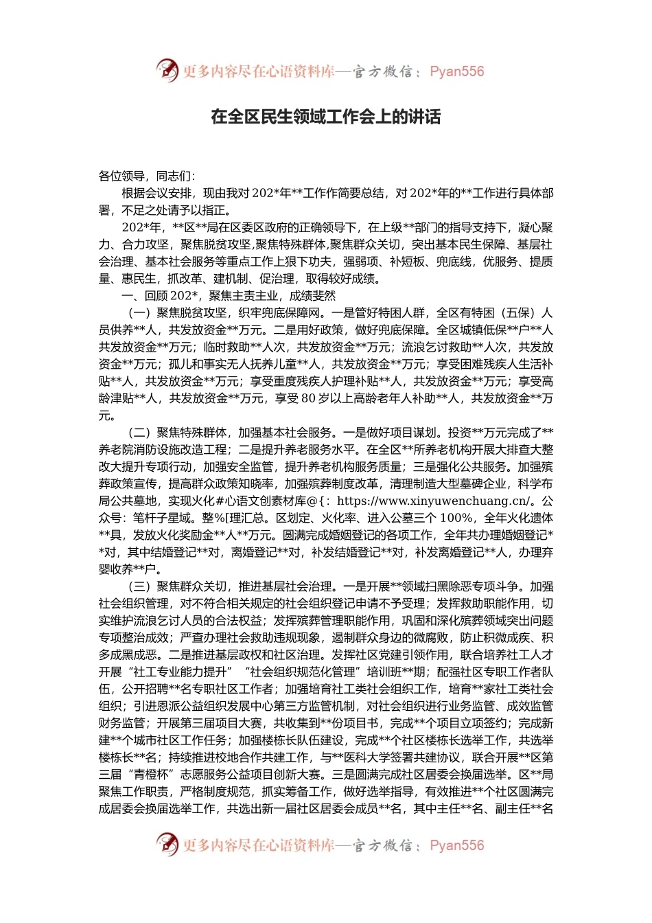 在全区民生领域工作会上的讲话.docx_第1页
