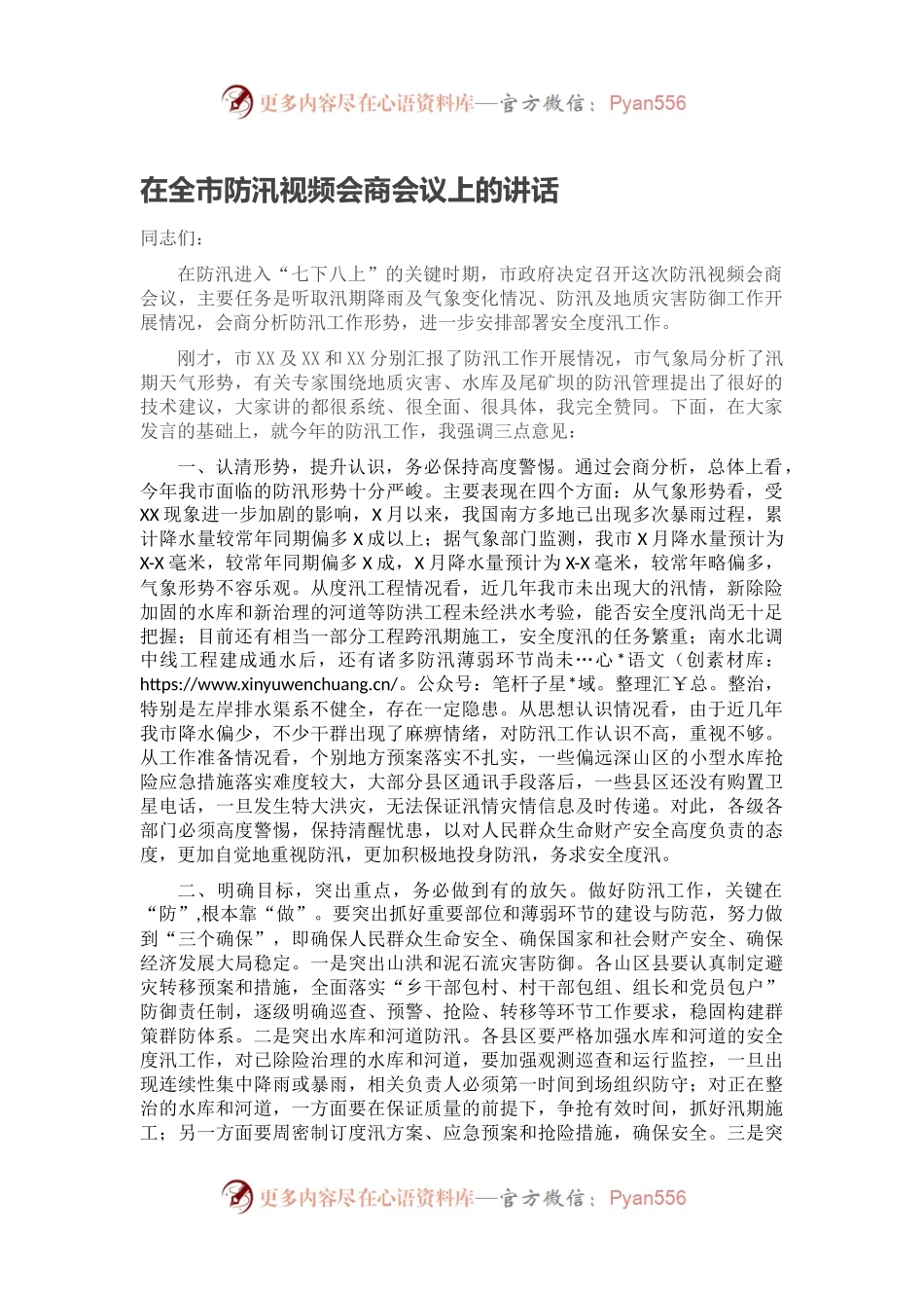 在全市防汛视频会商会议上的讲话.docx_第1页