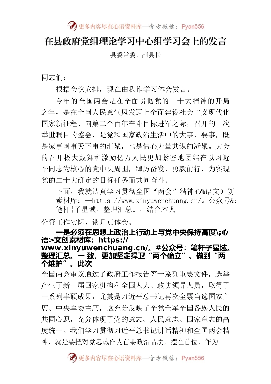 在县政府党组理论学习中心组学习会上的发言.docx_第1页
