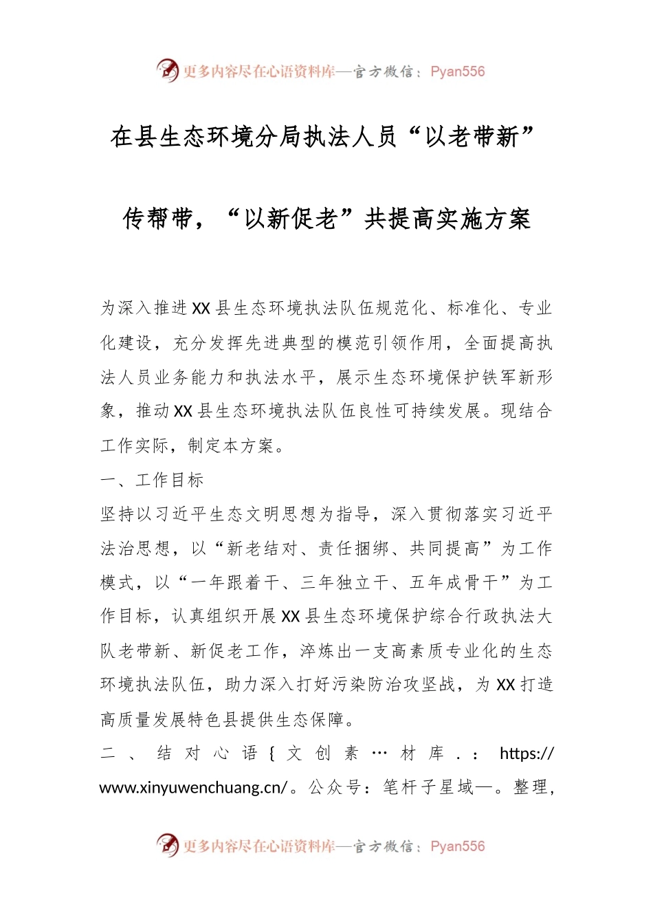 在县生态环境分局执法人员“以老带新”传帮带，“以新促老”共提高实施方案.docx_第1页