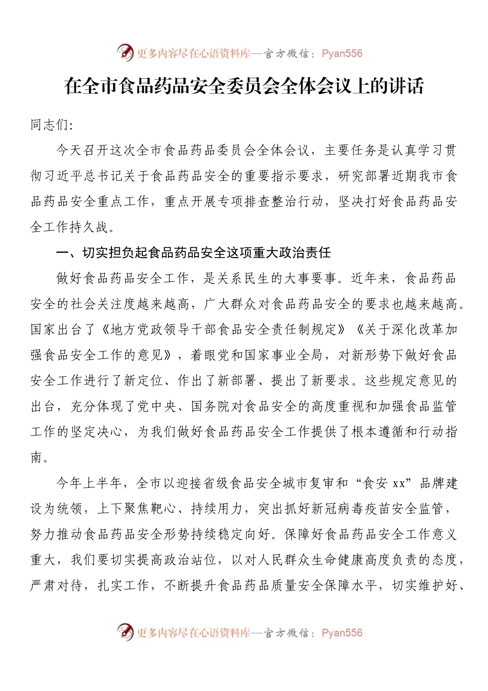 在全市食品药品安全委员会全体会议上的讲话.docx_第1页