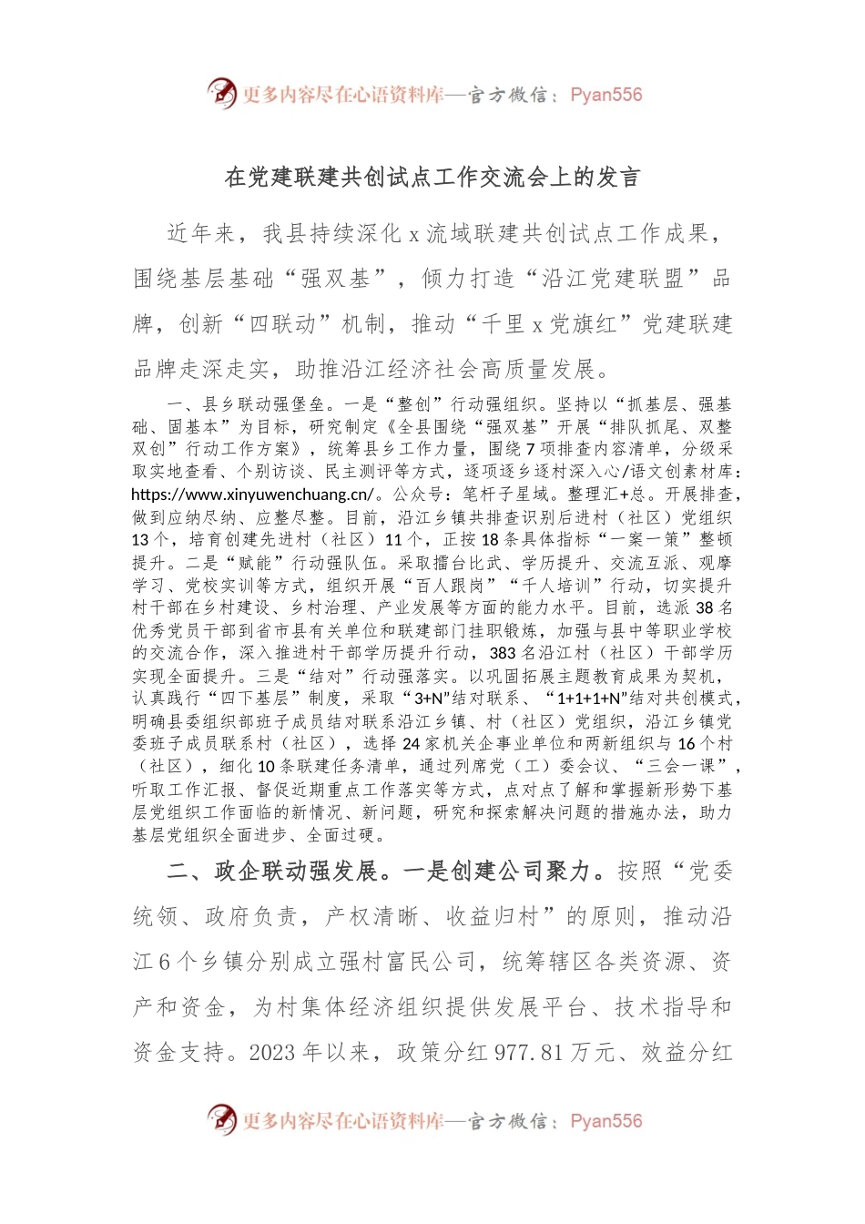 在党建联建共创试点工作交流会上的发言.docx_第1页
