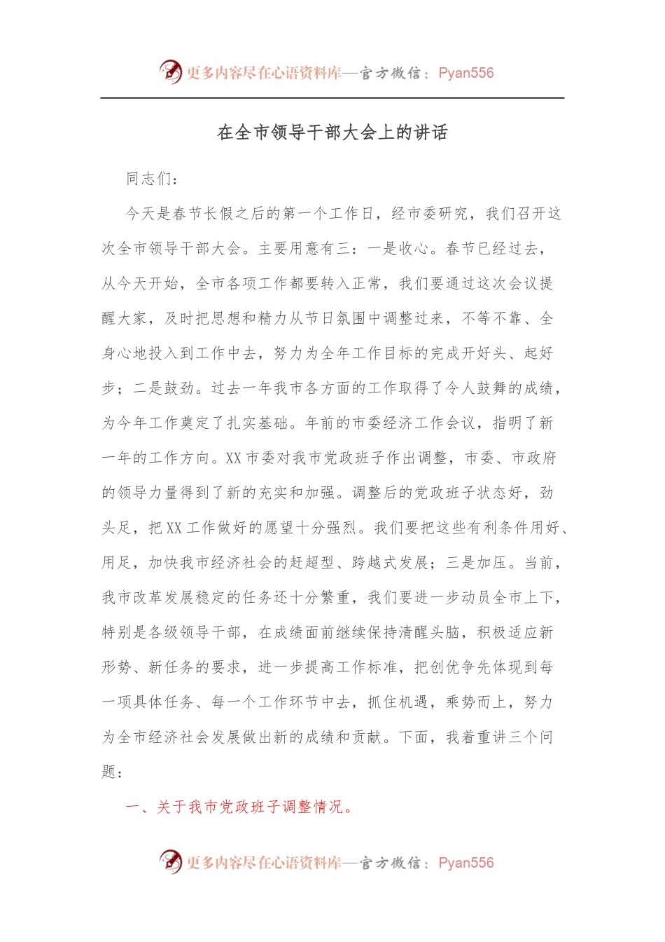 在全市领导干部大会上的讲话（二）.docx_第1页