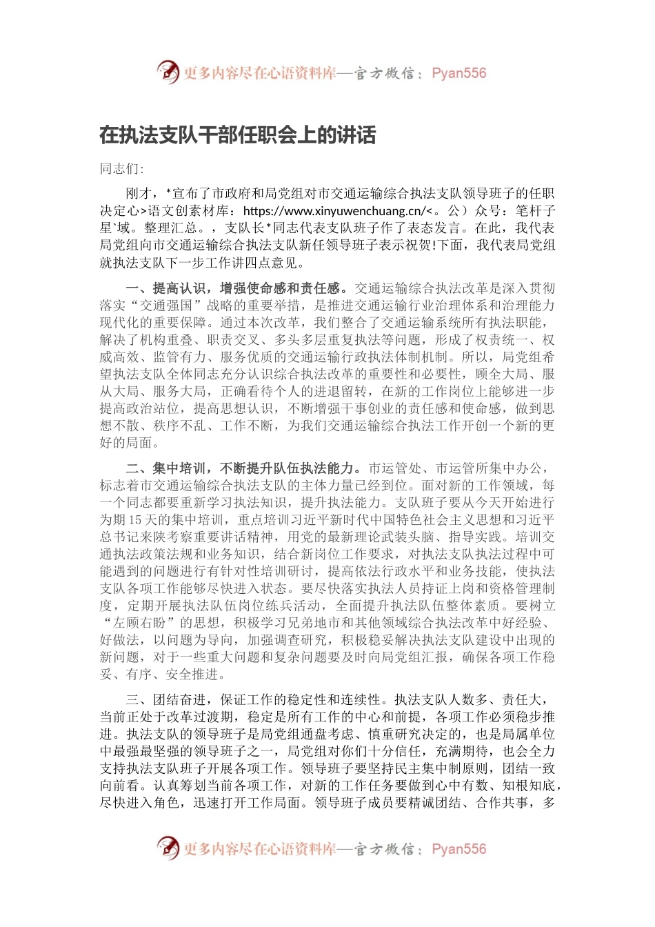 在执法支队干部任职会上的讲话.docx_第1页