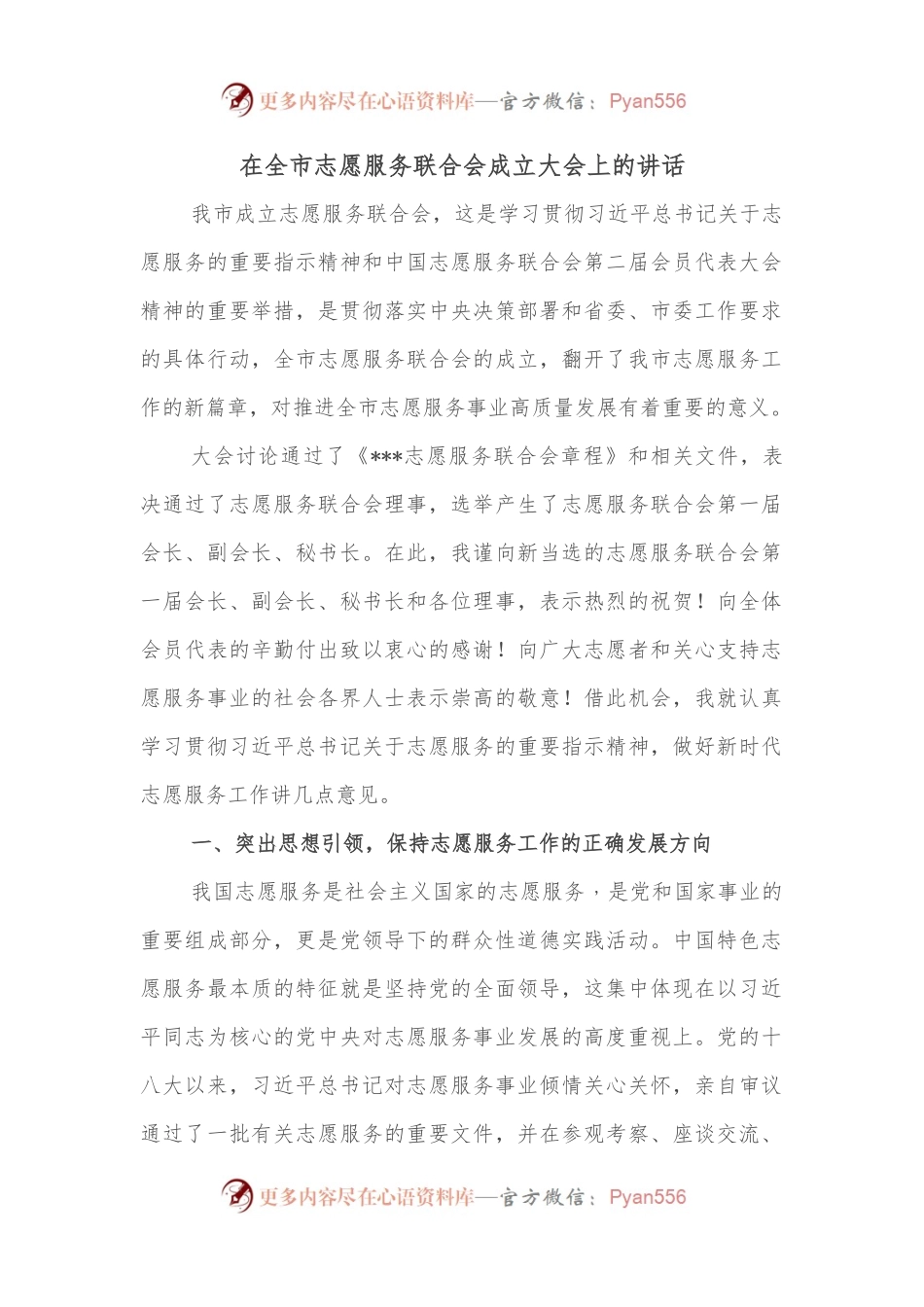 在全市志愿服务联合会成立大会上的讲话.docx_第1页
