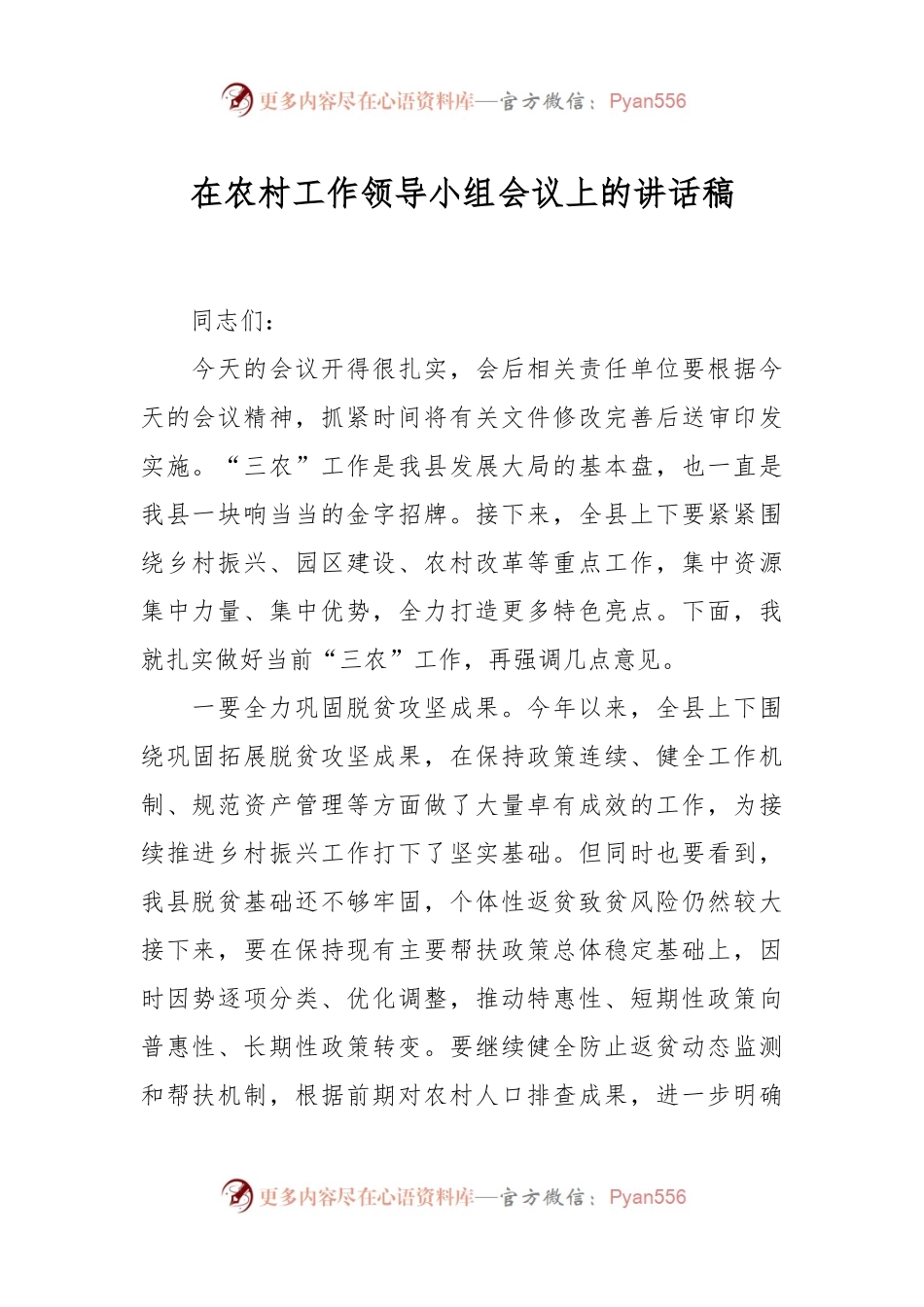 在农村工作领导小组会议上的讲话稿.docx_第1页