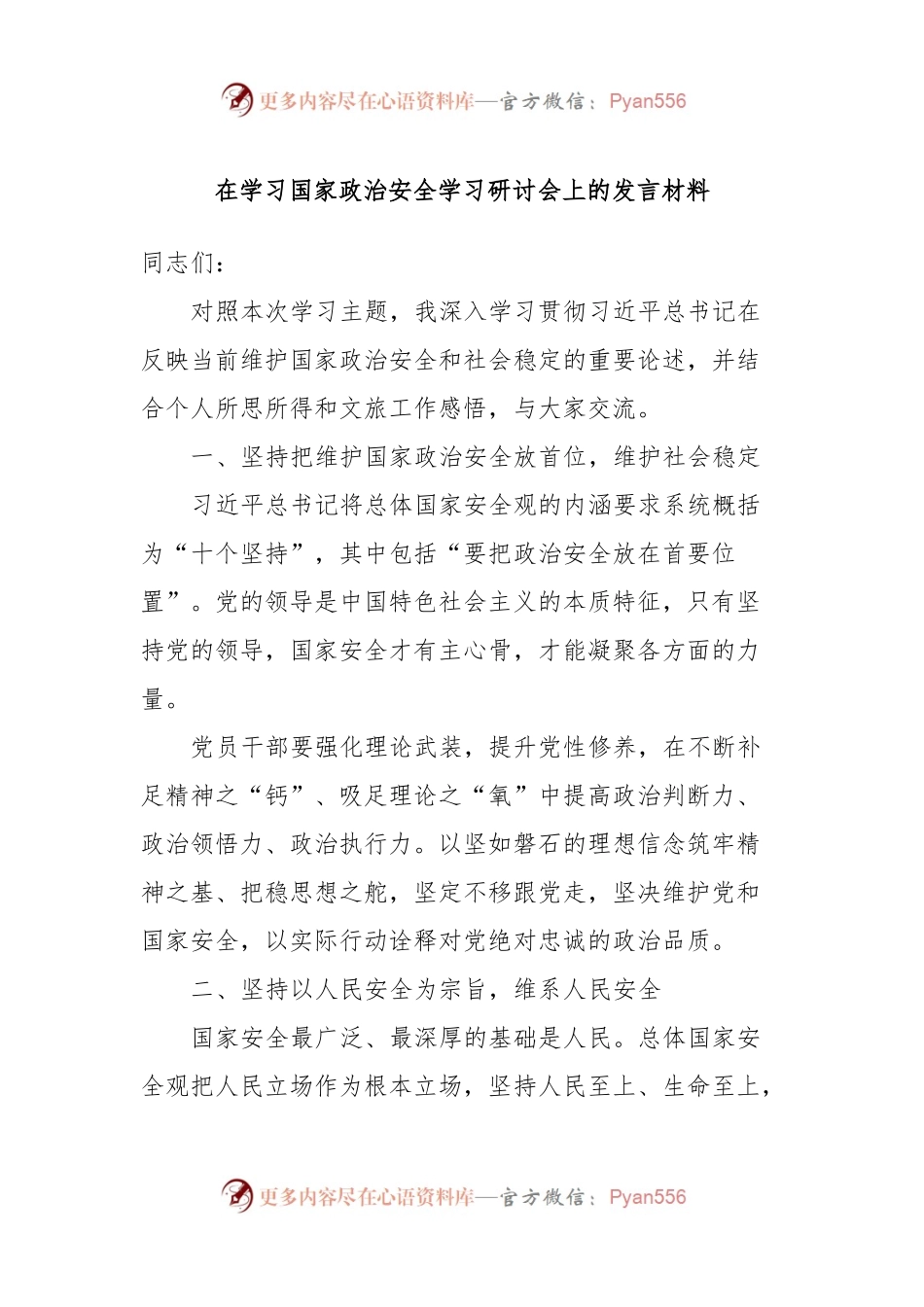 在学习国家政治安全学习研讨会上的发言稿材料.docx_第1页