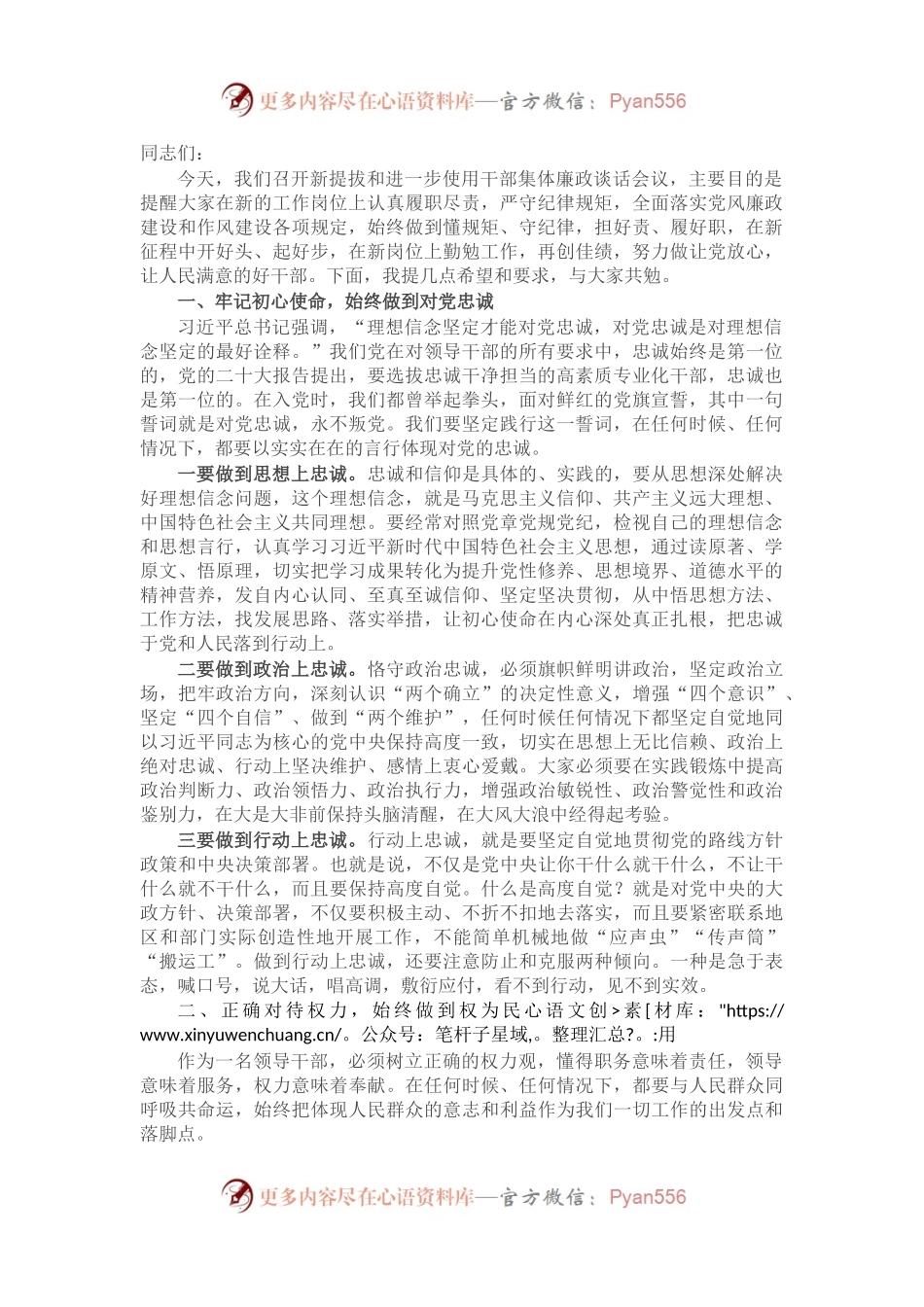 在新任职干部集体廉政谈话会议上的讲话.docx_第1页