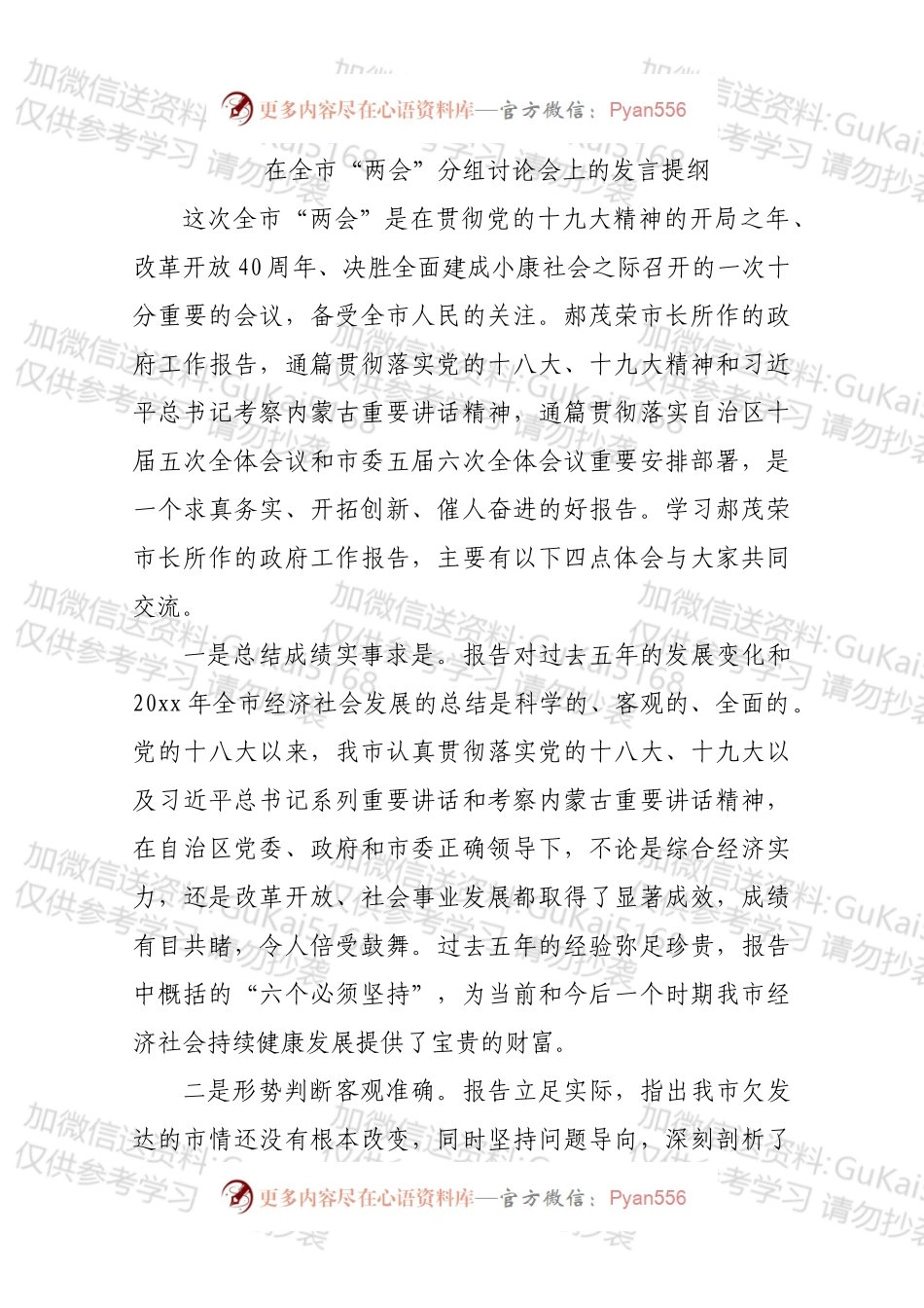 在全市“两会”分组讨论会上的发言提纲（展示）.docx_第1页