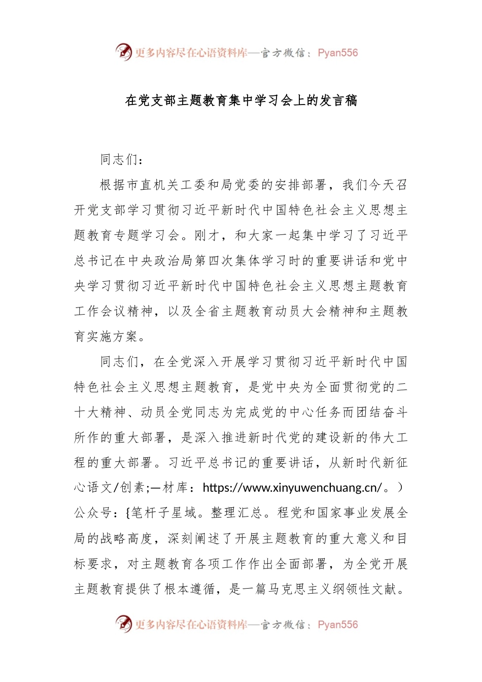 在党支部主题教育集中学习会上的发言稿.docx_第1页