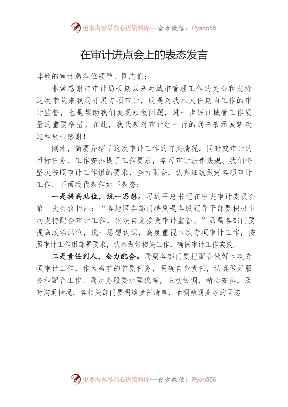 在审计进点会上的表态发言.docx_第1页