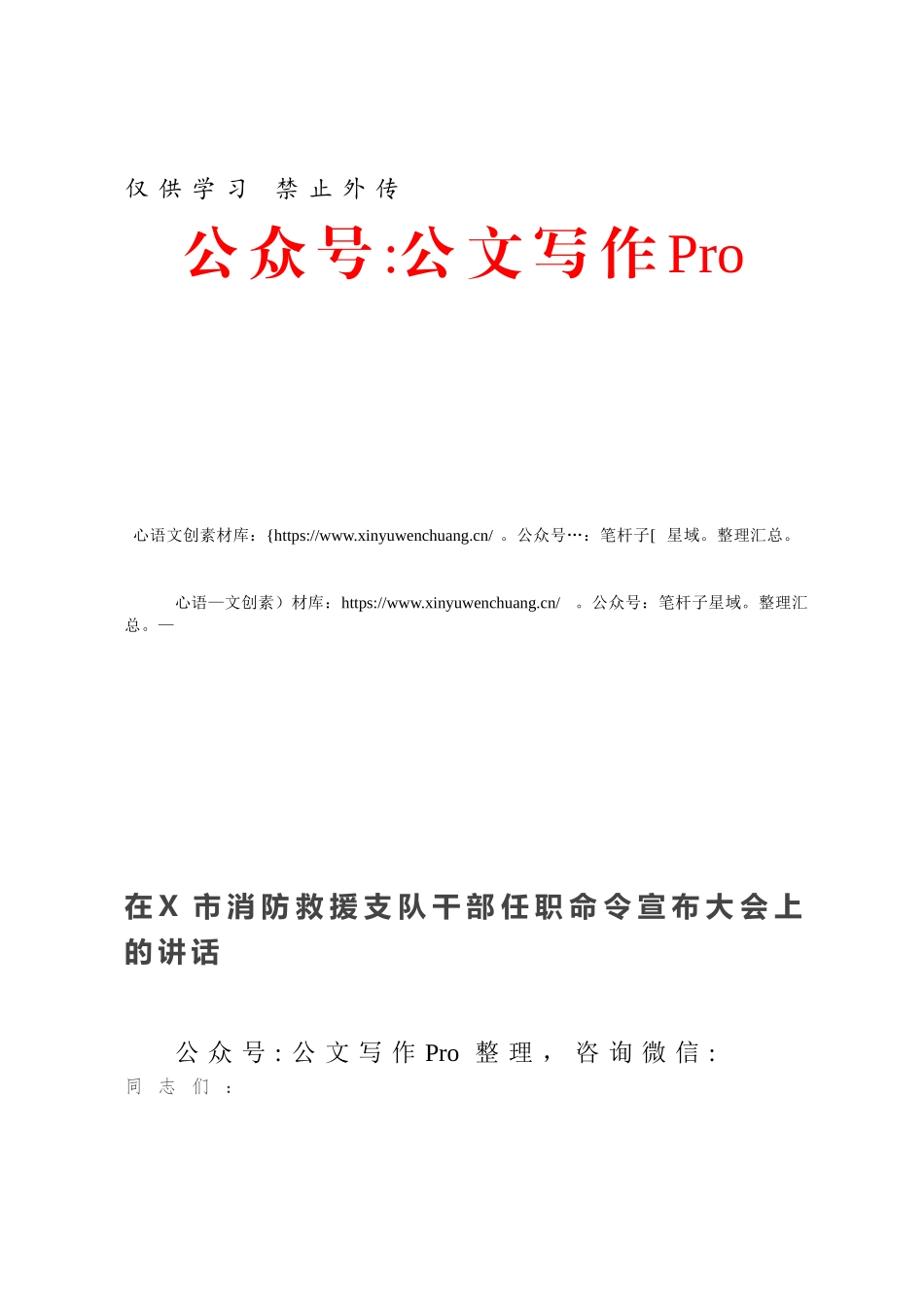 在X市消防救援支队干部任职命令宣布大会上的讲话.docx_第1页