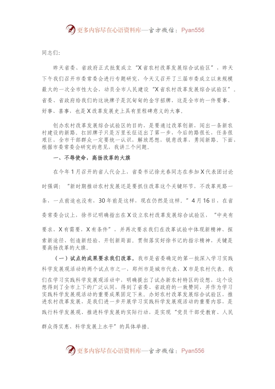 在X市“X省农村改革发展综合试验区”建设工作启动动员大会上的讲话）..docx_第1页