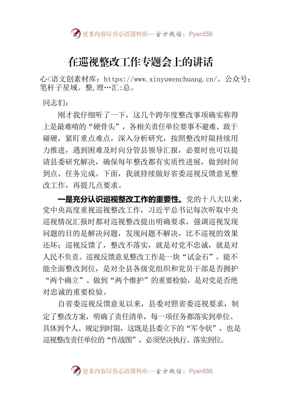在巡视整改工作专题会上的讲话.docx_第1页