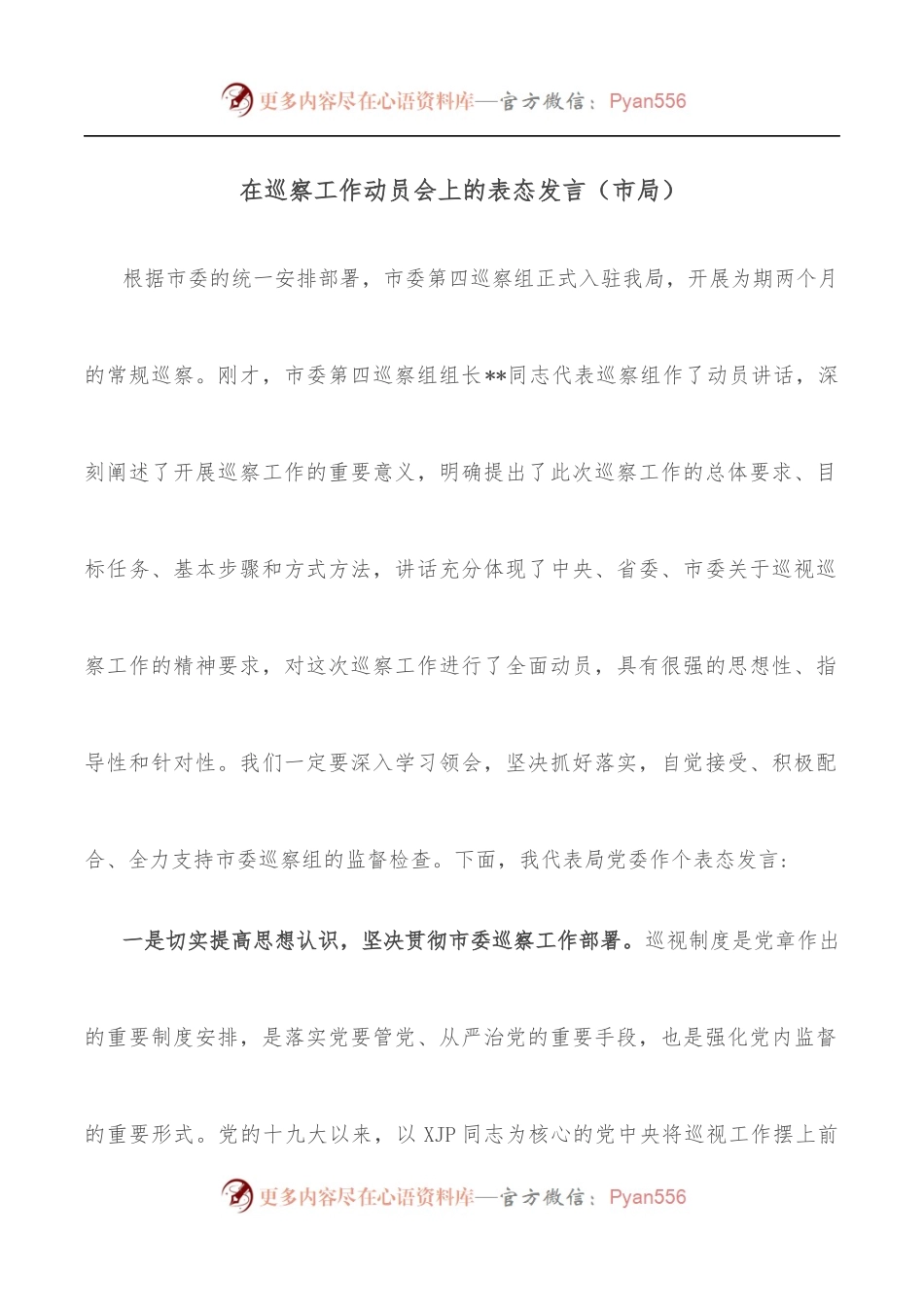 在巡察工作动员会上的表态发言[市局].docx_第1页