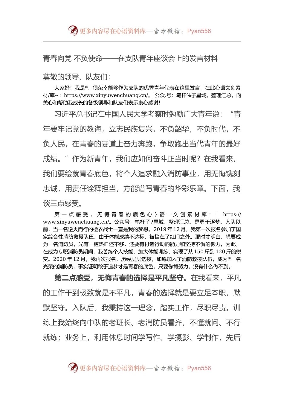 在支队青年座谈会上的发言材料.docx_第1页