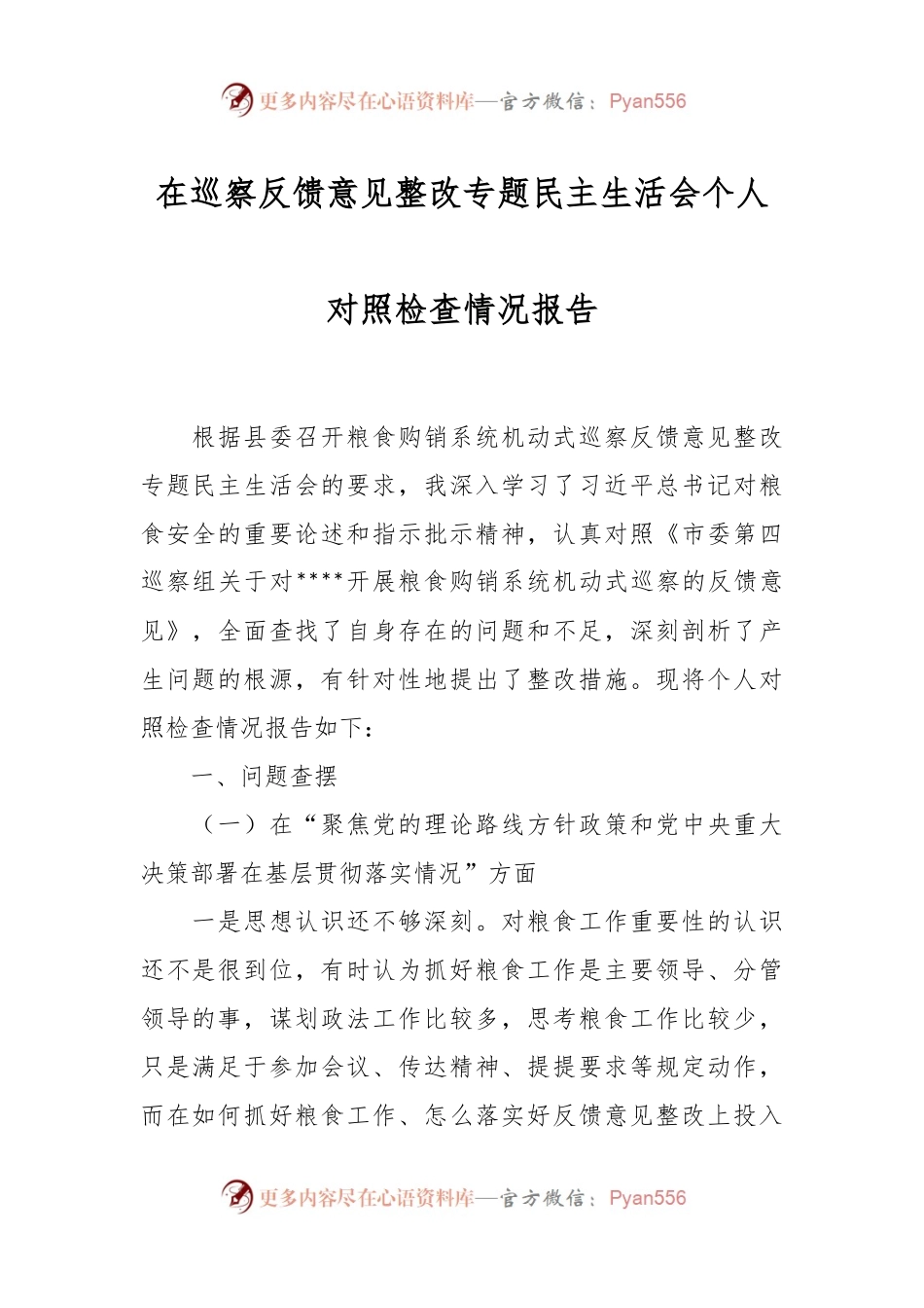 在巡察反馈意见整改专题民主生活会个人对照检查情况报告.docx_第1页
