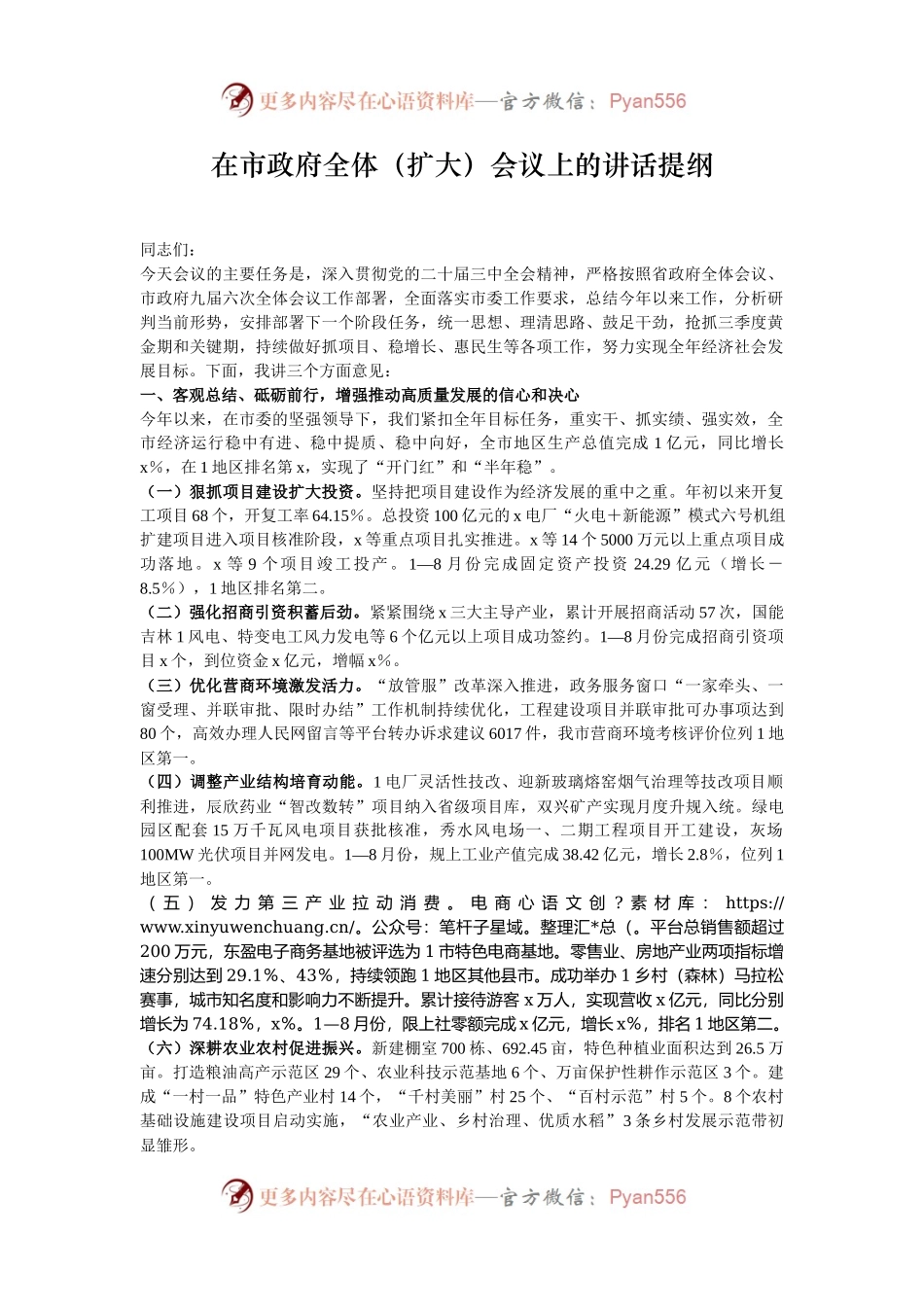 在市政府全体（扩大）会议上的讲话提纲.docx_第1页
