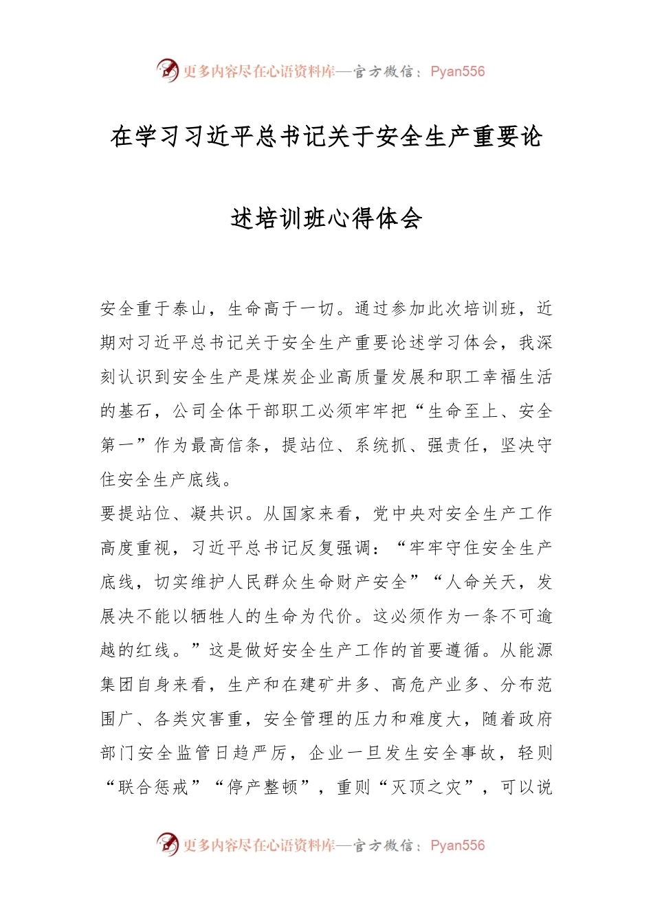 在学习习近平总书记关于安全生产重要论述培训班心得体会.docx_第1页
