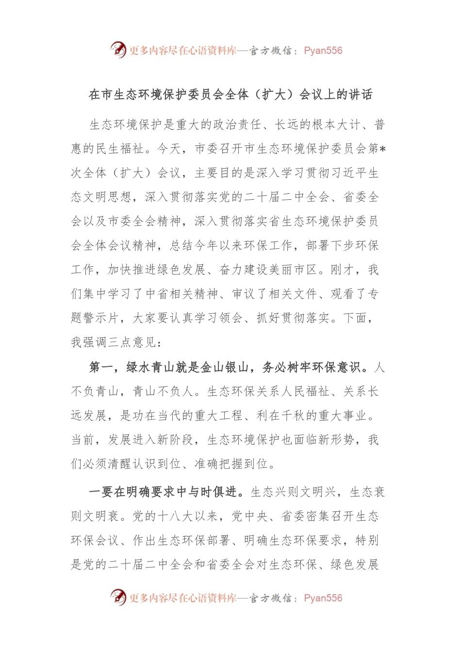 在市生态环境保护委员会全体（扩大）会议上的讲话.docx_第1页