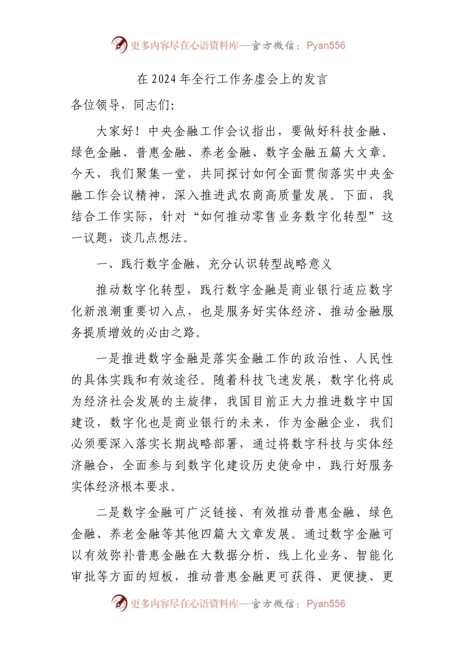 在2024年银行工作务虚会上的发言.docx_第1页