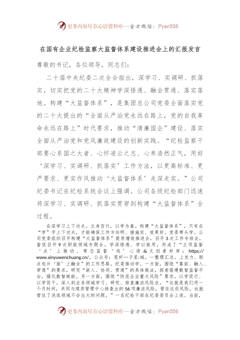 在国有企业纪检监察大监督体系建设推进会上的汇报发言稿.docx_第1页