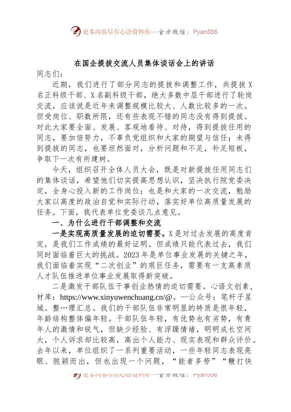 在国企提拔交流人员集体谈话会上的讲话.docx_第1页