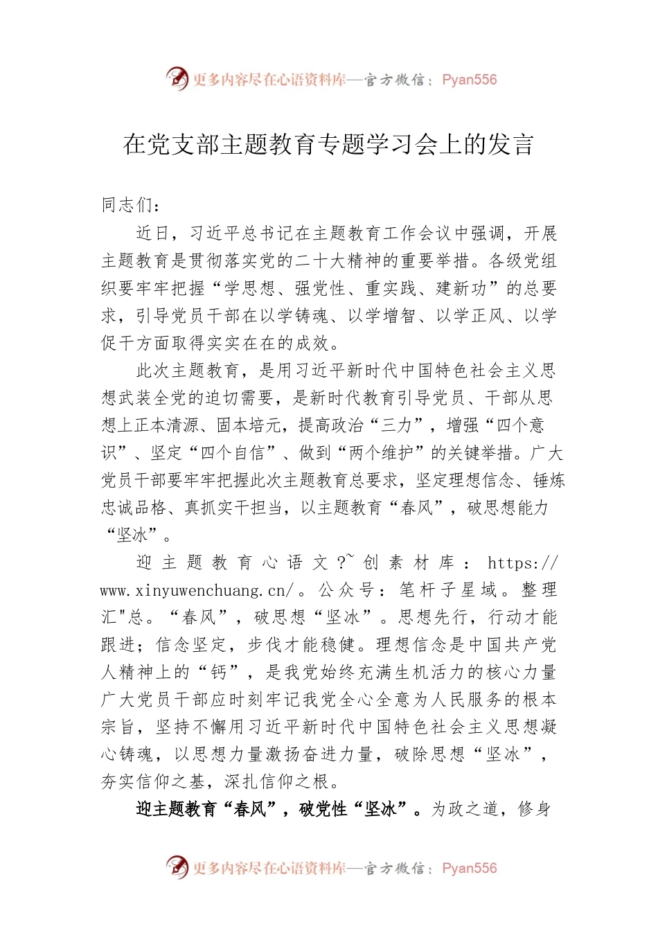 在党支部主题教育专题学习会上的发言.docx_第1页