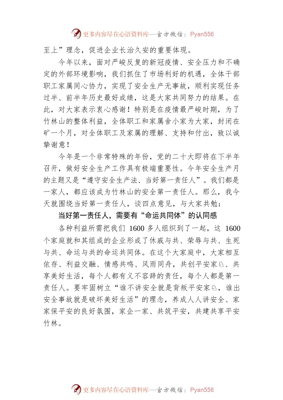 在公司安全生产月总结暨“家企共建”大会上的讲话：当好第一责任人 共建共享新竹林.docx_第2页