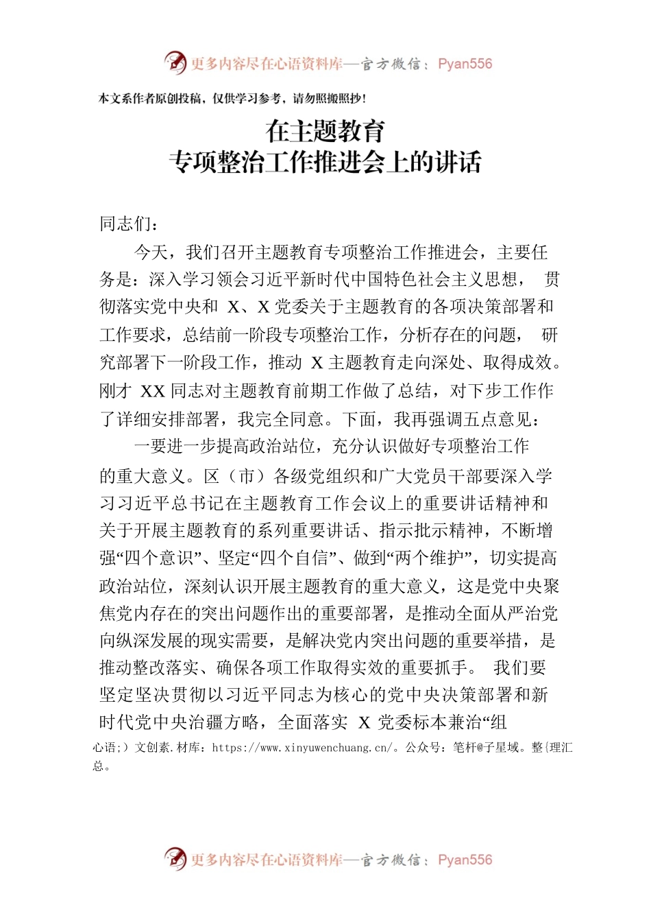 在主题教育专项整治工作推进会上的讲话.docx_第1页