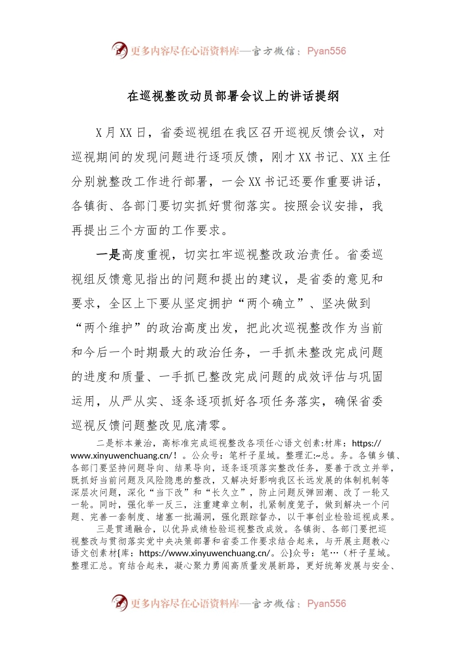 在巡视整改动员部署会议上的讲话稿提纲.docx_第1页