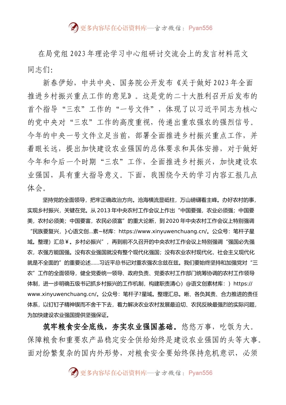 在局党组2023年理论学习中心组研讨交流会上的发言材料范文.docx_第1页