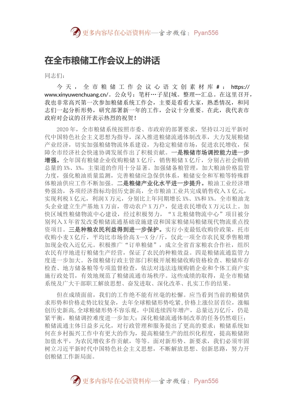 在全市粮储工作会议上的讲话.docx_第1页