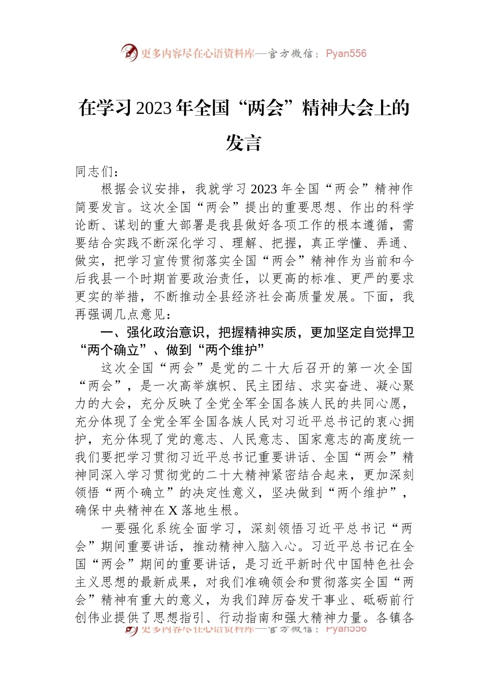 在学习2023年全国“两会”精神大会上的发言.docx_第1页