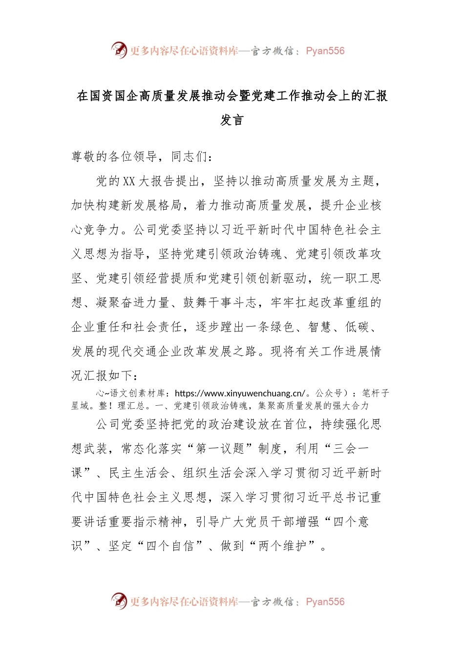 在国资国企高质量发展推动会暨党建工作推动会上的汇报发言.docx_第1页