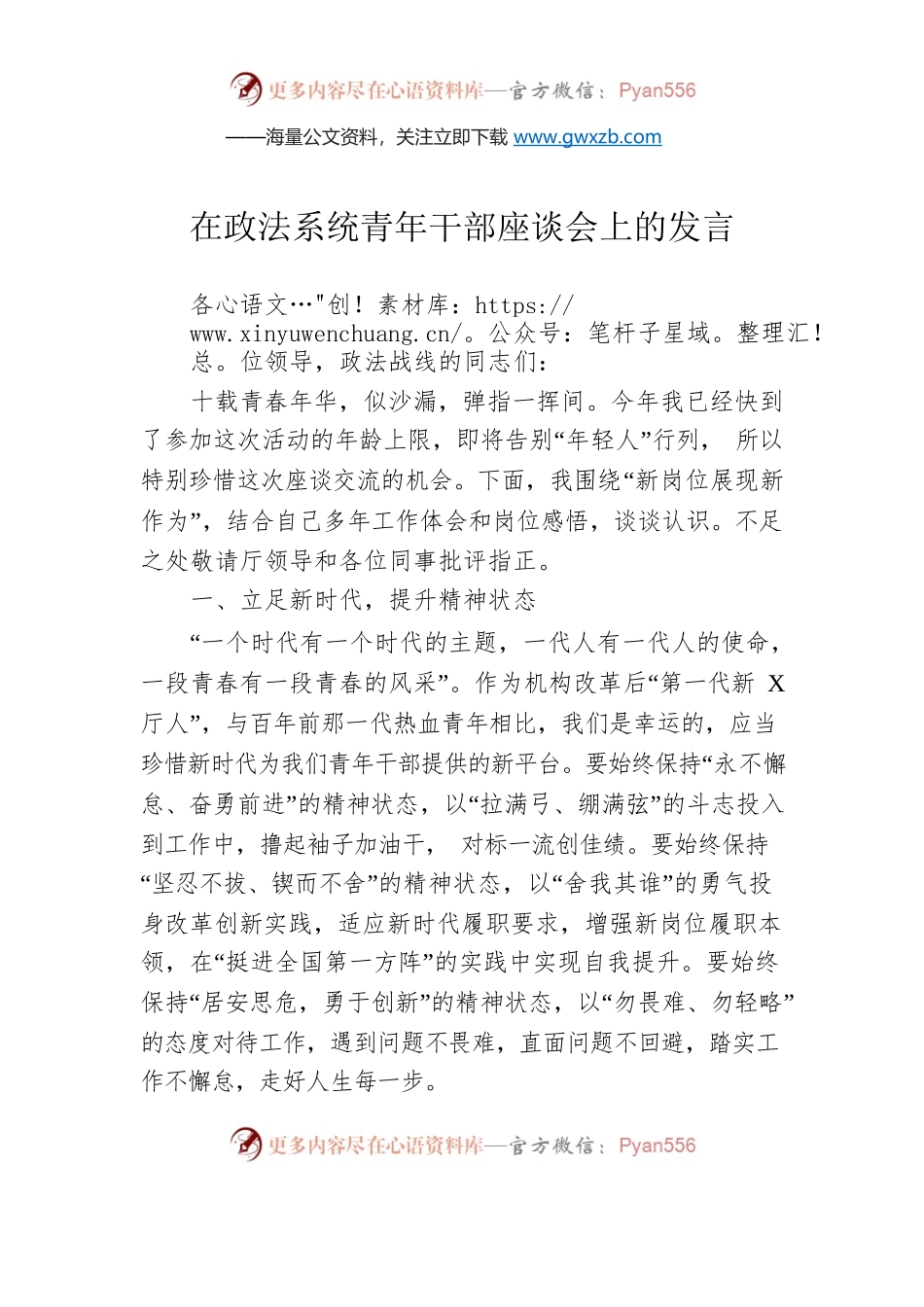 在政法系统青年干部座谈会上的发言.docx_第1页