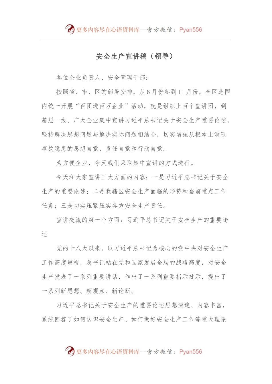 安全生产宣讲稿[领导].docx_第1页