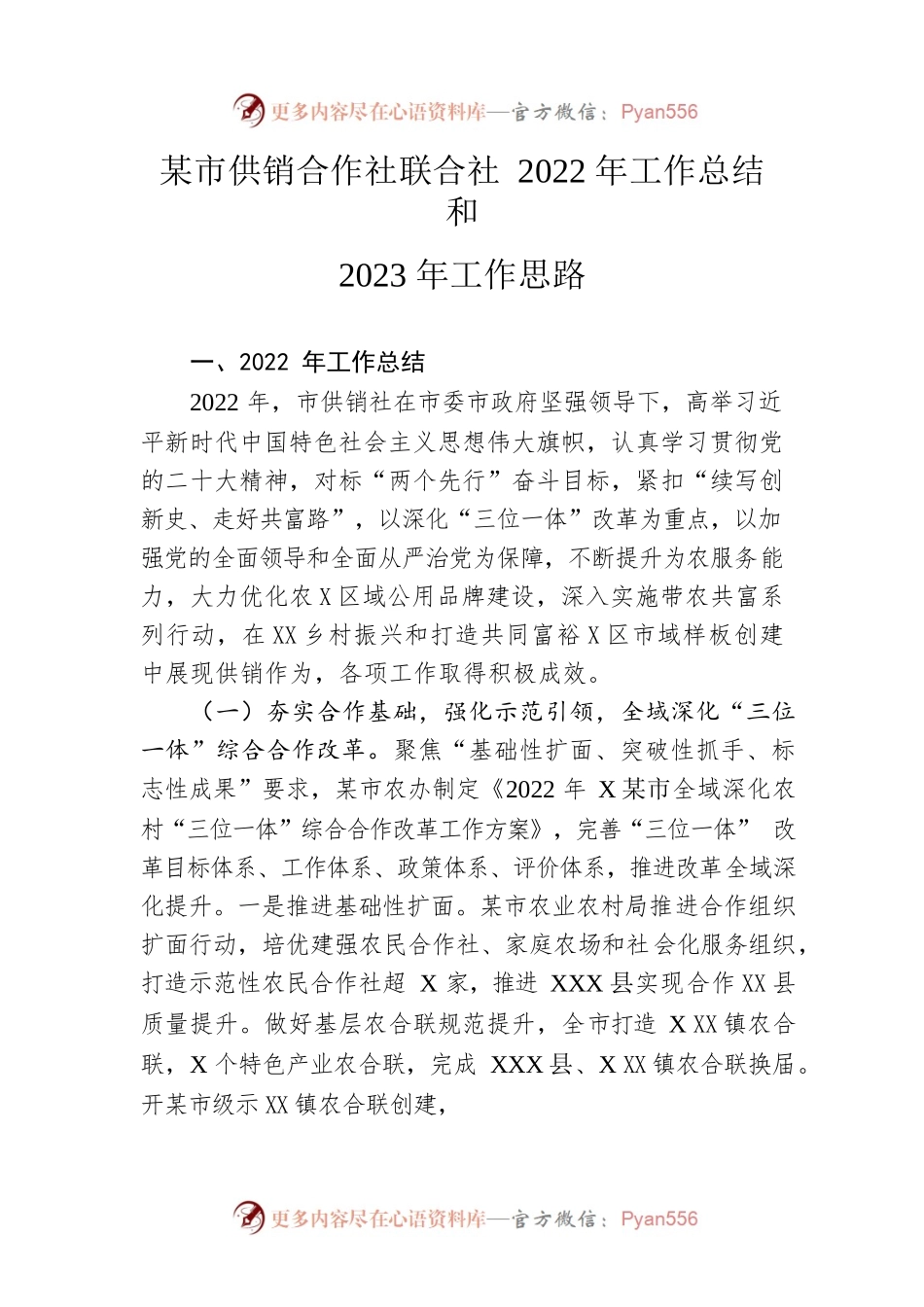 市供销合作社联合社2022年工作总结和2023年工作思路.docx_第1页