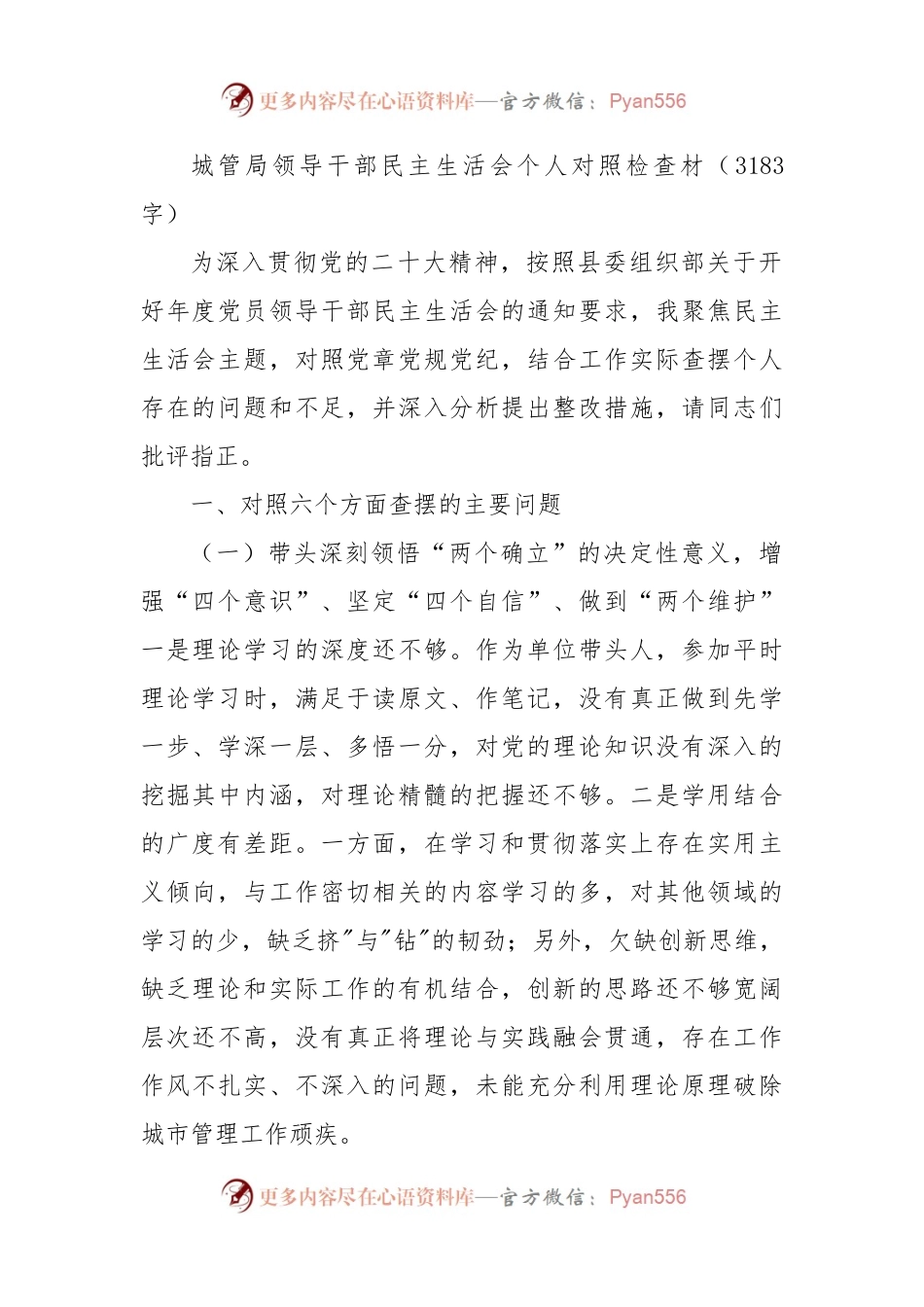 城管局领导干部民主生活会个人对照检查材.docx_第1页
