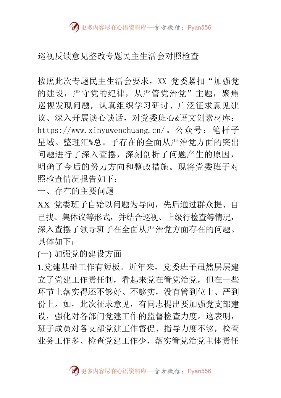 巡视反馈意见整改专题民主生活会对照检查.docx_第1页