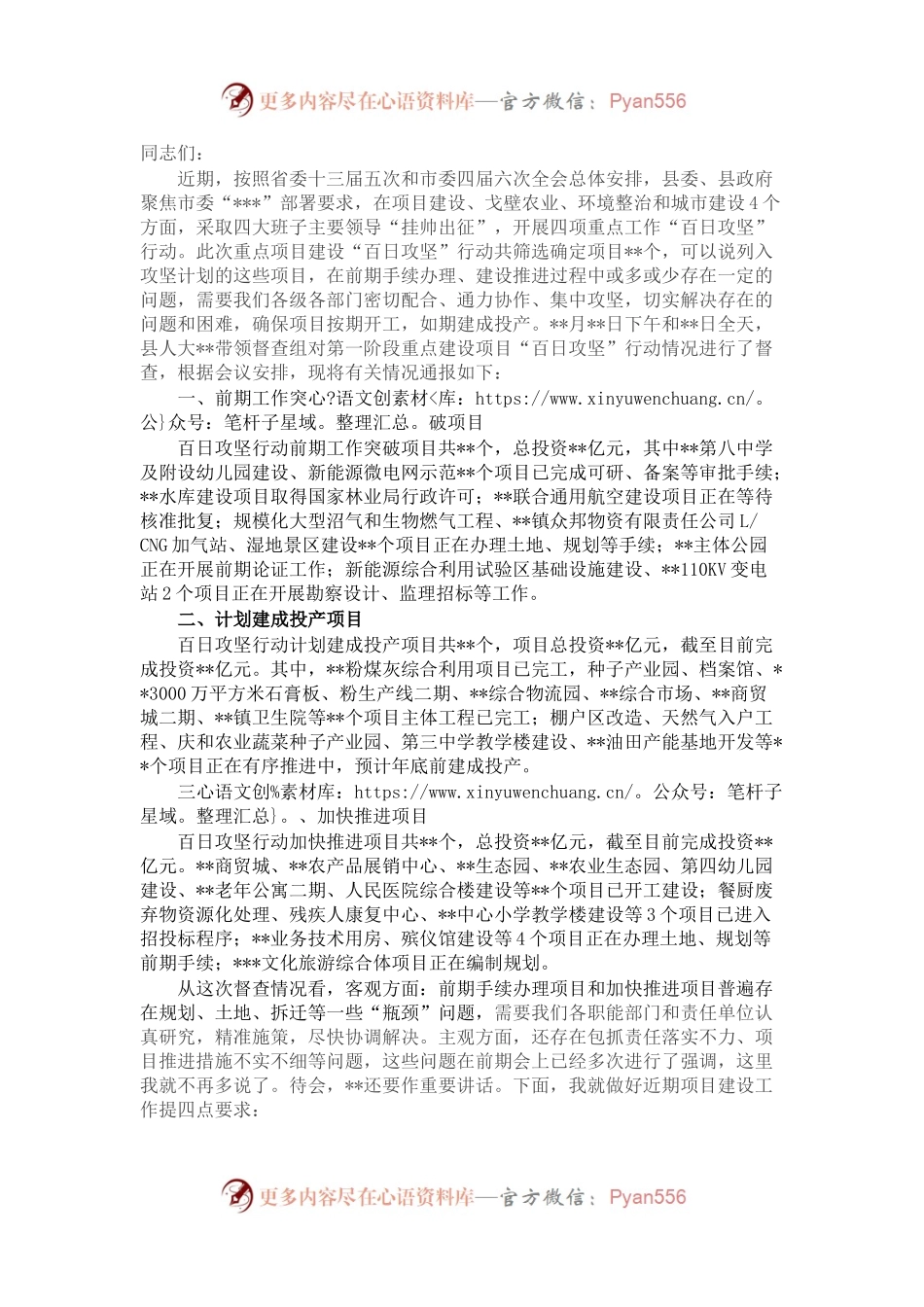 在项目建设百日攻坚行动汇报座谈会讲话.docx_第1页