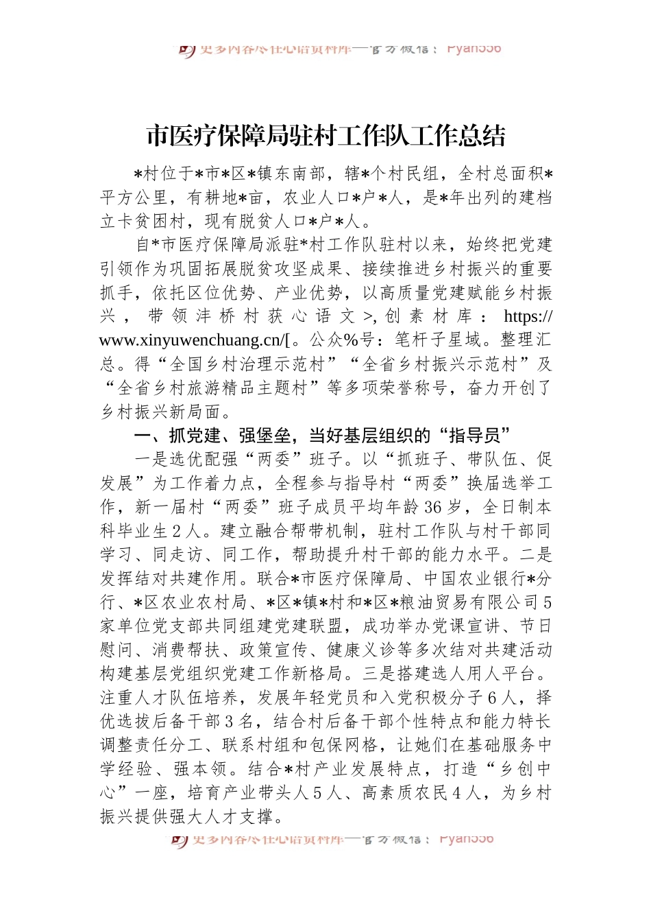 市医疗保障局驻村工作队工作总结.docx_第1页