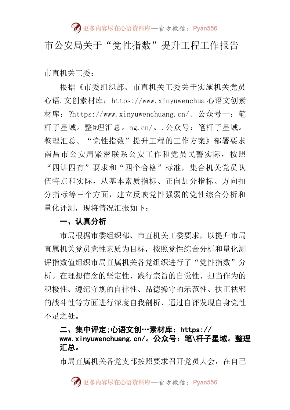 市公安局关于“党性指数”提升工程工作报告.docx_第1页