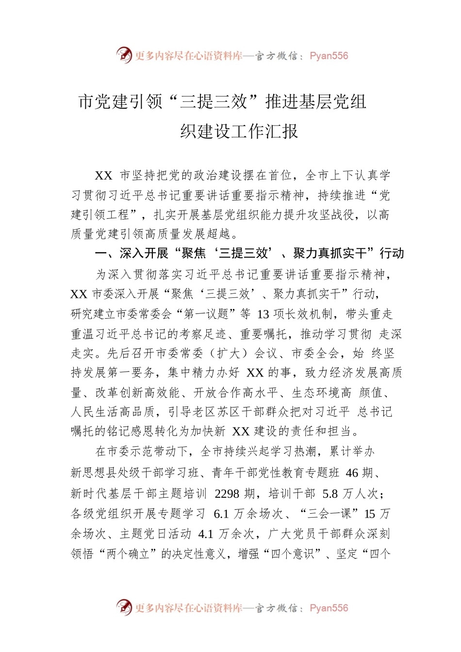 市党建引领“三提三效”推进基层党组织建设工作汇报.docx_第1页