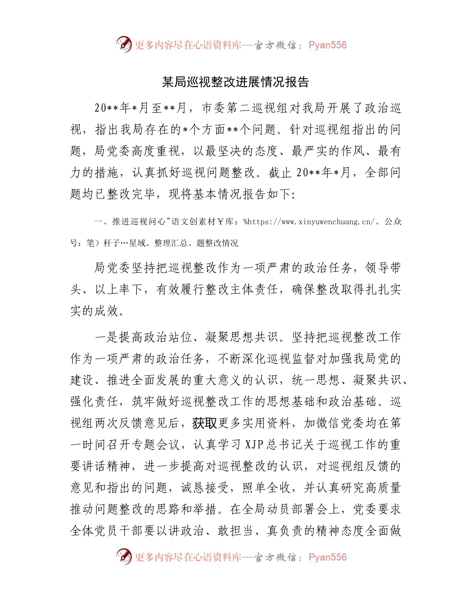 局巡视整改进展情况报告.docx_第1页