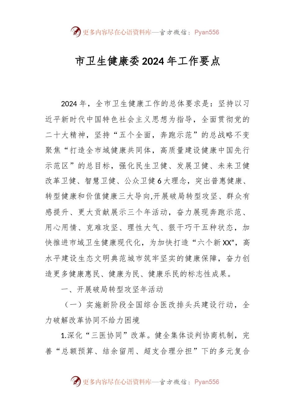 市卫生健康委2024年工作要点.docx_第1页