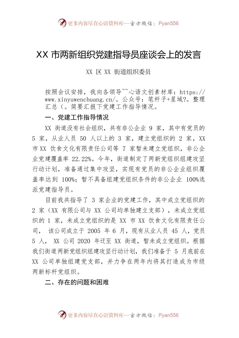 市两新组织党建指导员座谈会上的发言.docx_第1页
