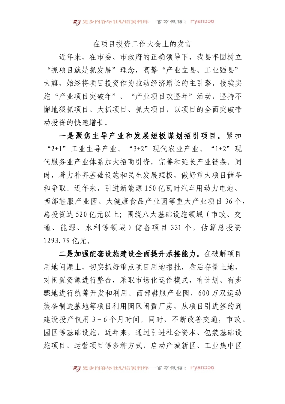 在项目投资工作大会上的发言.docx_第1页
